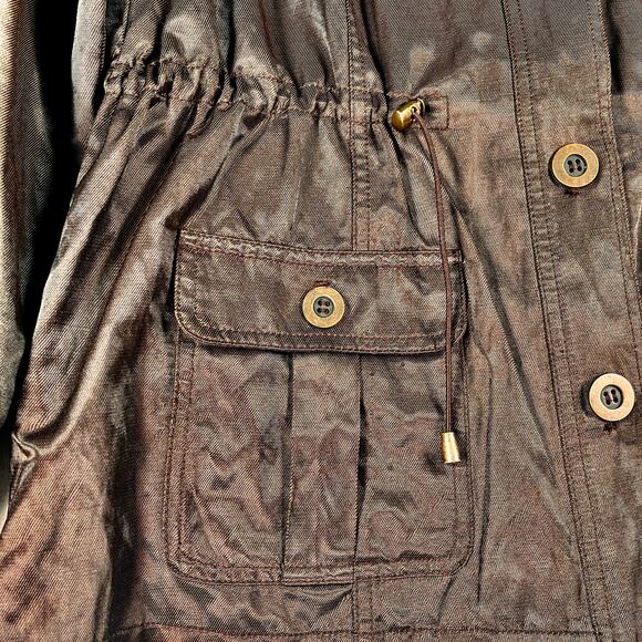 Ruby Rd. Jacket Women's 16 Metallic Brown Drawstring Waist Large Collar Pockets - Picture 8 of 10